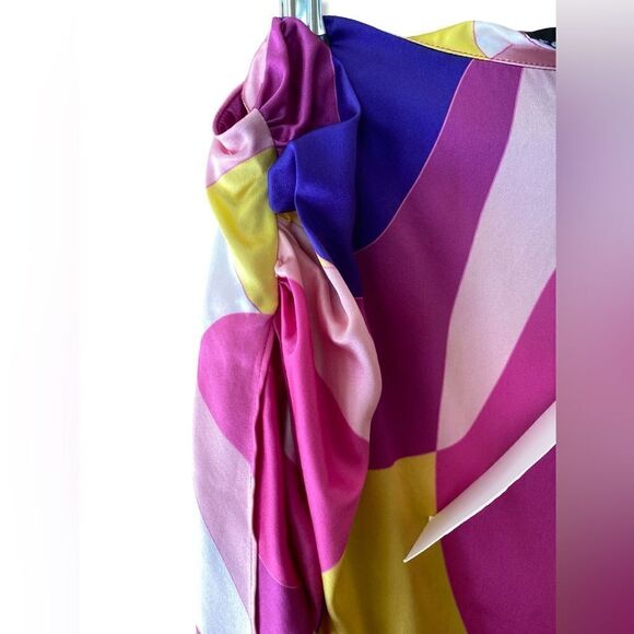 Retrofete Gav Silk Skirt bright print high slit geometric midi wrap Revolve S - Picture 9 of 14